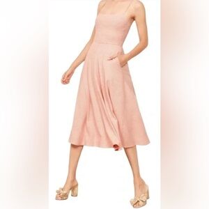 Reformation Tencel spandex dress fit & flare pink salmon white cream striped L